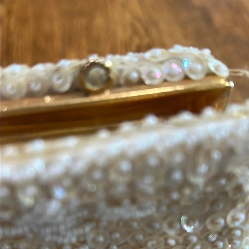 Vintage SHARONEE Elegant Cream Beaded Clutch Made In British Hong Kong 1960s